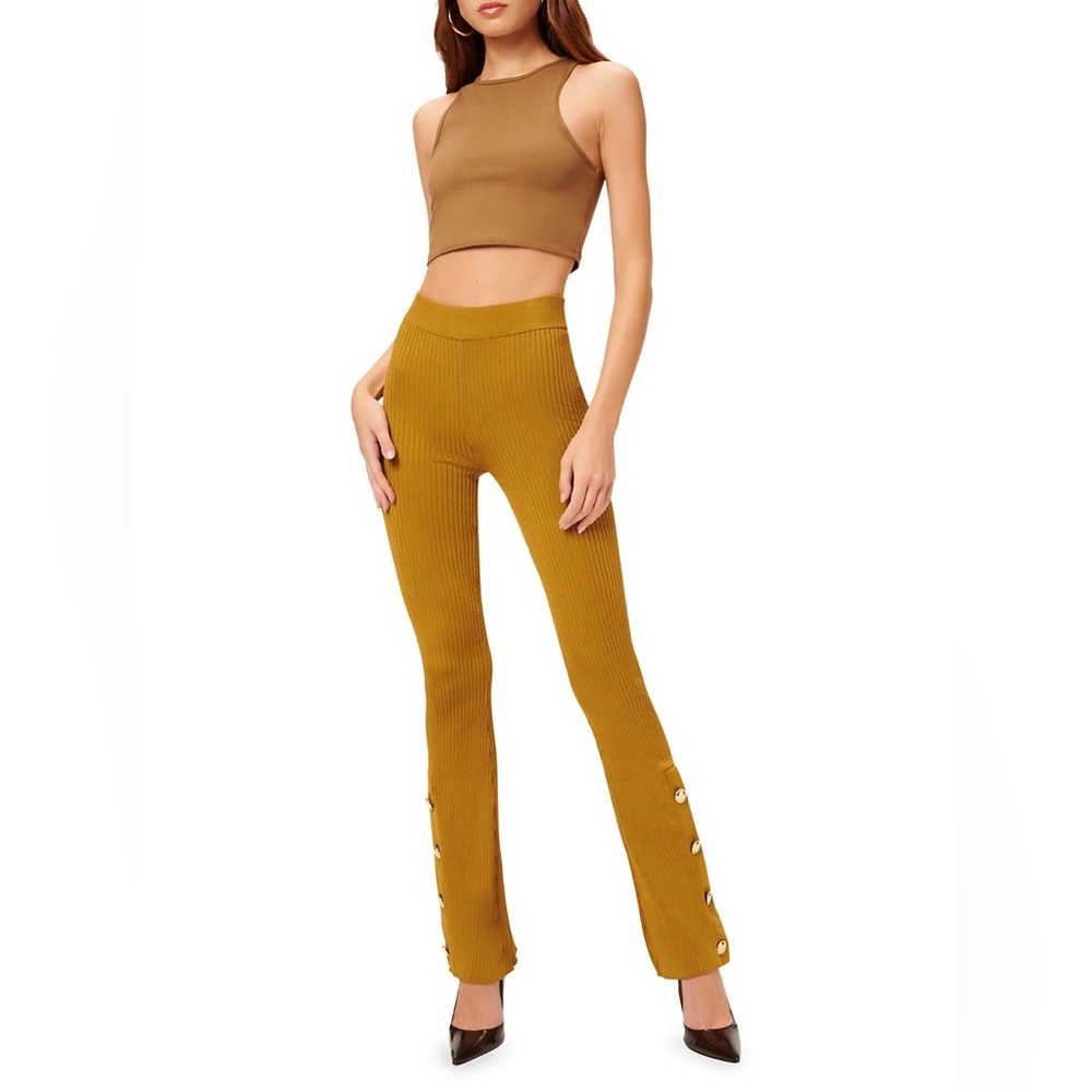 Good American Plaited Boss Flare Pants Goldenrod Size 1 S NWT
